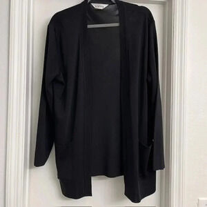 Misook Open Front Silky Sleek Cardigan Casual Minimalist Classic Black Sz L